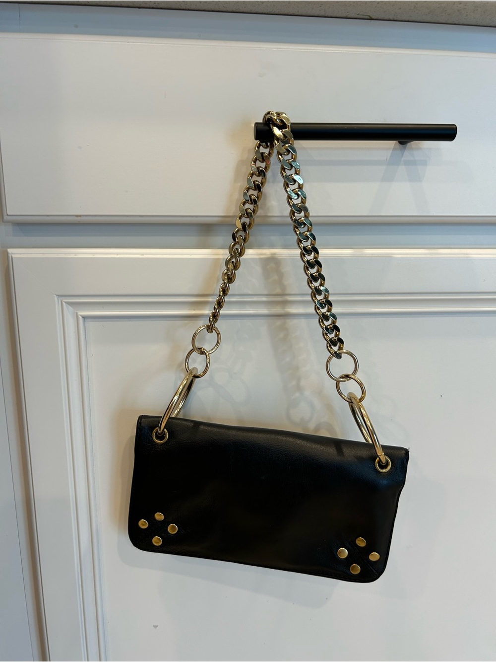 Vintage Wilson's Leather Maxima Black Chunky Gold Chain Fold Over Bag
Purse
Napa